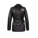 Women's Double-Breasted Leather Trench Coat, Belted Waist | Black