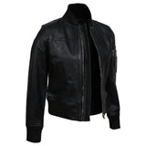 Women's Real Sheep Leather Motorcycle Bomber Jacket | Black