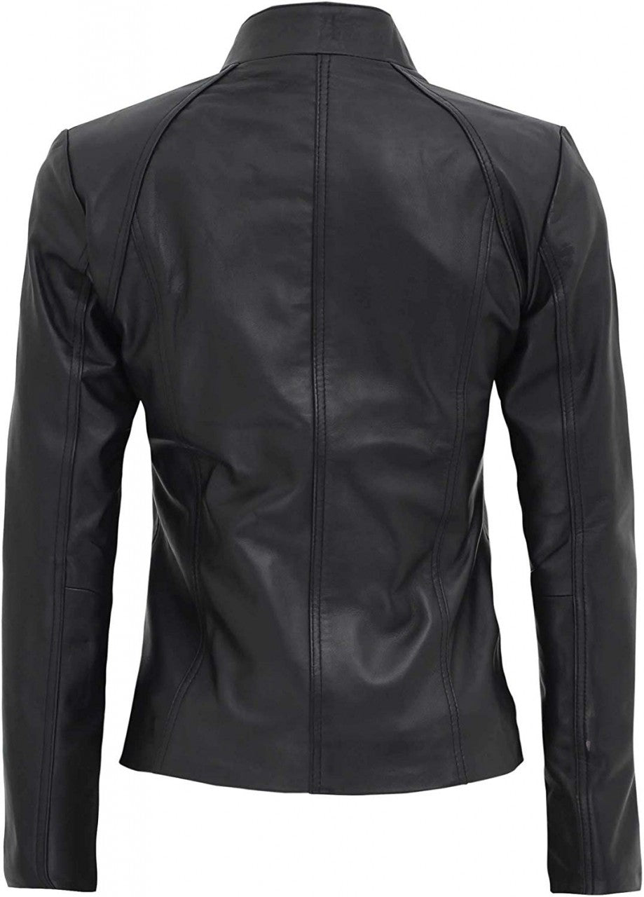 Women's Leather Jacket, Zipper Closure | Black