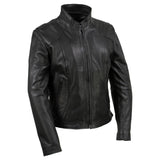 Women's Café Racer Motorcycle Leather Jacket | Black