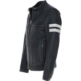 Men's Motorcycle Leather Jacket  Quilted Shoulders, Full Zip | Black & Blue