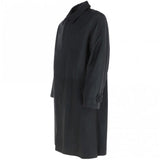 Men's Full Length Leather Overcoat With Shirt Collar Style | Black