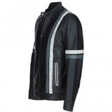 Men's Motorcycle Leather Jacket Gray & White Stripes | Blue & Black