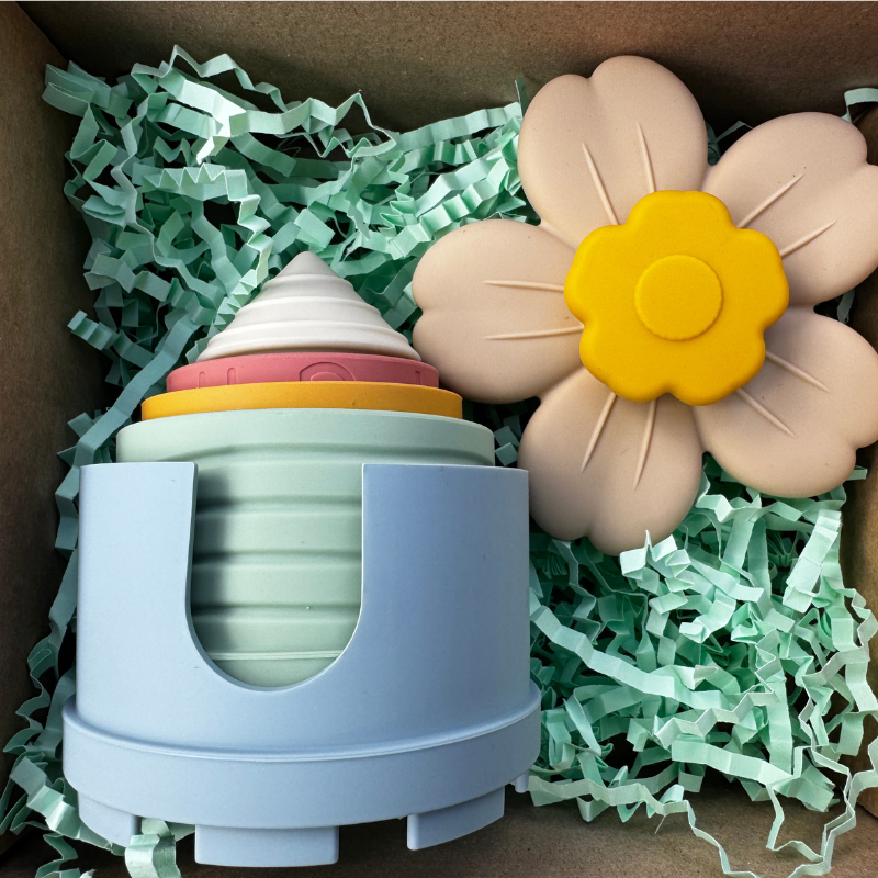 Stack & Spin - Silicone Stacking Cups & Silicone Spinner Gift Set