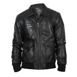 Men's Real Lambskin Leather Bomber Jacket | Black