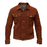 Men's Trucker Suede Leather Jacket,  X-Men 2017 Logan Wolverine 3 Hugh Jackman Style | Brown