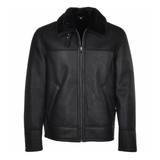 Men's Sheepskin Genuine Leather Jacket with Fur Collar | Black