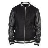 Men's Harrington Bomber Leather Varsity Style Jacket | Black