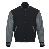 Men's Bomber Leather Jacket | Black/Grey