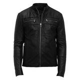 Men's Leather Biker Jacket,YKK Zipper Closure | Black