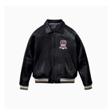 Men's Avirex Real Leather Jacket, Black Flight Bomber, American Varsity Style | Black
