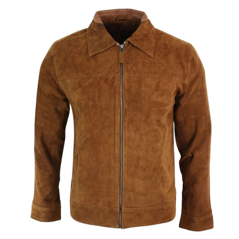 Men's  Suede Leather Jacket, Zip Front | Brown