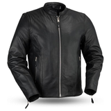 Men's Leather Biker Jacket with Zipper Closure | Black