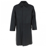 Men's Full Length Leather Overcoat With Shirt Collar Style | Black