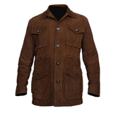 Men's Suede Leather Blazer Coat Multiple Pockets | Brown