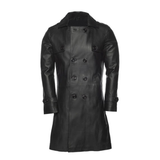 Mens Double Breasted Leather Trench Coat | Black