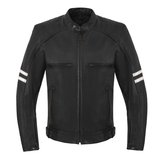 Men's Motor Cycle Leather Jacket with white Stripes Black Shoulders | Black