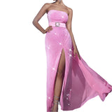 Velvet Sequined Cinched Waist Slim-fit Tube Top Banquet Dress