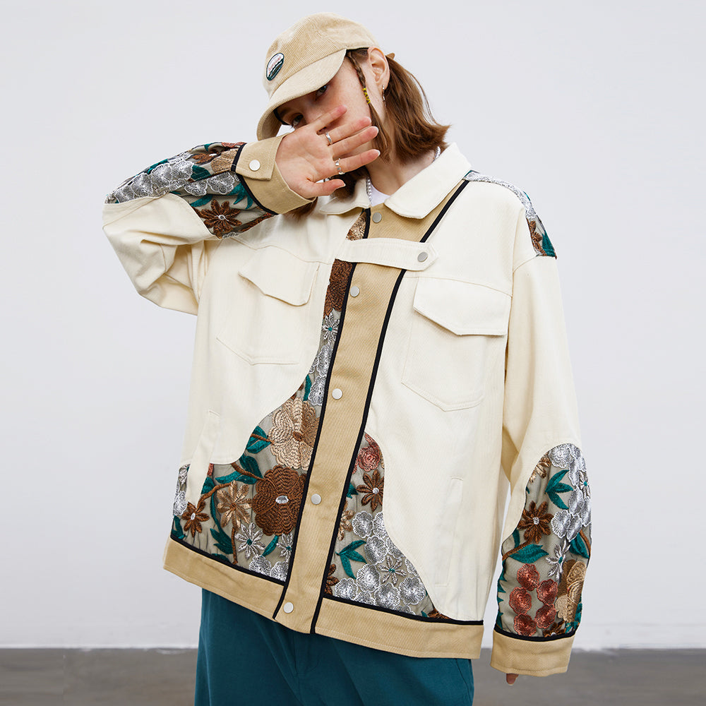 Unisex Stitching Lace Coat – Casual Khaki Jacket for Youth