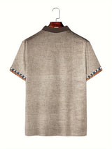 Men's Casual Short-Sleeved Shirt with 3D Digital Bull Head Print, Button Detail, Lapel Collar - Outdoor Fashion Wear