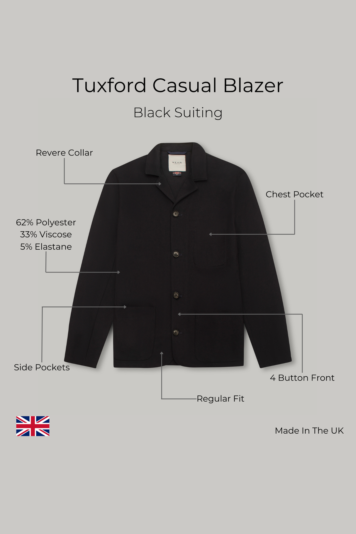 Tuxford Casual Blazer - Black Suiting