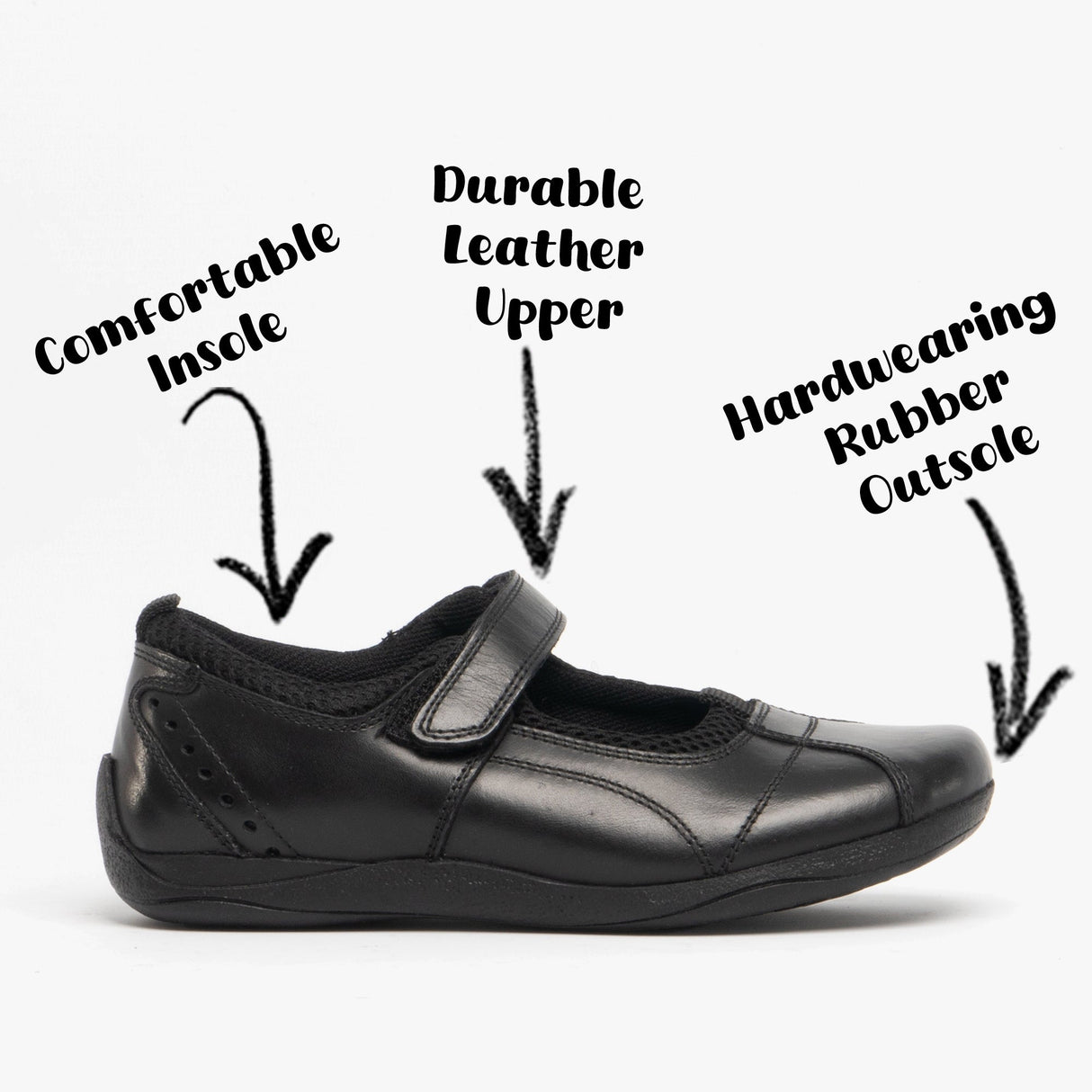 Hush Puppies CINDY Girls Leather School Shoes Black