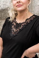 Black Plus Size Crochet Stitching Short Sleeve Top