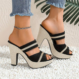 Elegant Bohemian Waterproof Slip-On with Ankle Strap, Open Toe Design High Heels