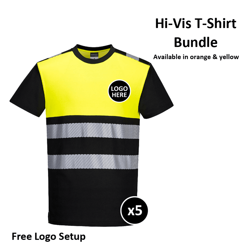 PORTWEST PW311 PW3 HI-VIS COTTON COMFORT CLASS 1 T-SHIRTS BUNDLE - 5 ITEMS