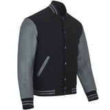 Men's Bomber Leather Jacket | Black/Grey