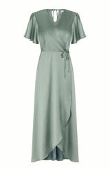 Florence Waterfall Dress in Sage Green Satin
