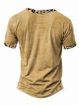 Men's Tribal Leaf V-Neck Henley Shirt - Short Sleeve Casual Summer Top