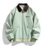 Men’s Contrast Color Washed Polo Collar Jacket