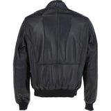 Men's Leather Bomber Jacket, Zip Front, Multiple Pockets | Black