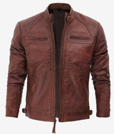 Men's Distressed Biker Leather Jacket | Brown