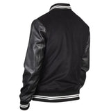 Men's Harrington Bomber Leather Varsity Style Jacket | Black