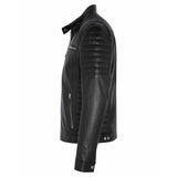 Men's  Leather Jacket with Zippers and Quilted Shoulder | Black