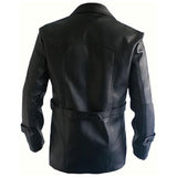 Men's Dr Who Christopher 9th Dr Cosplay Coat, Double Breasted, German Naval, Leather Jacket | Black