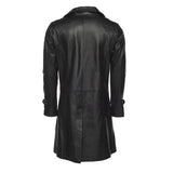 Mens Double Breasted Leather Trench Coat | Black