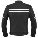 Men's Motor Cycle Leather Jacket with white Stripes Black Shoulders | Black