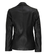 Women's Two Button Black Lambskin Leather Blazer Jacket | Black
