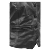 Women's Sheepskin Leather V Neck Vest, 4-Button Closure, Back Adjuster Strap | Black