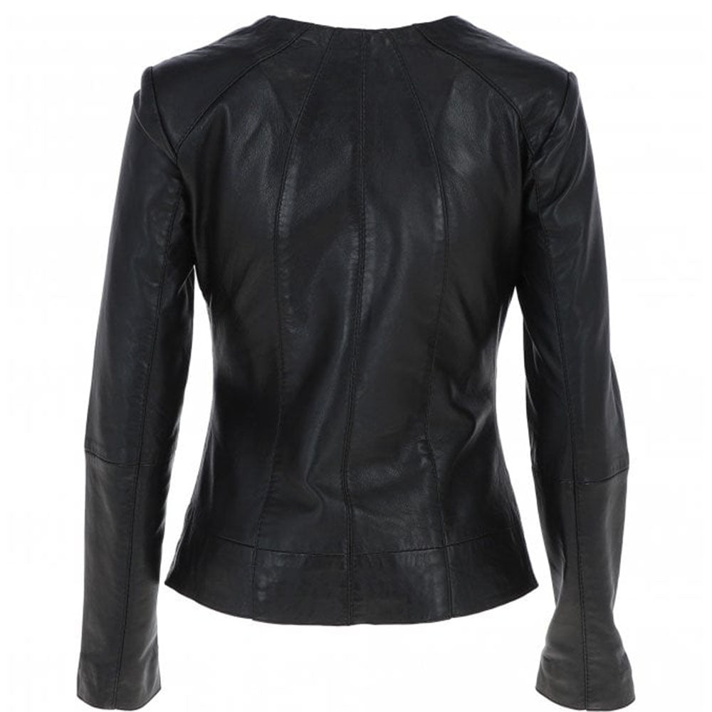 Women's Biker Leather Jacket Zip-Up | Black