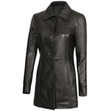 Women's Genuine Lambskin Leather Coat, 3/4 Length | Black