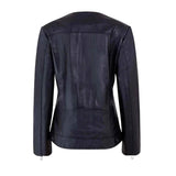 Women's Café Racer Zip-Front Leather Jacket, Collarless Design | Black