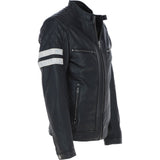 Men's Motorcycle Leather Jacket  Quilted Shoulders, Full Zip | Black & Blue