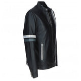 Men's Motorcycle Leather Jacket Gray & White Stripes | Blue & Black