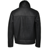Men's Sheepskin Genuine Leather Jacket with Fur Collar | Black