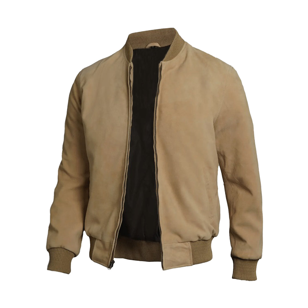 Men's Bomber Suede Leather Jacket | Camel Brown