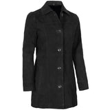 Women's Suede Leather Trench Coat Front Button | Black
